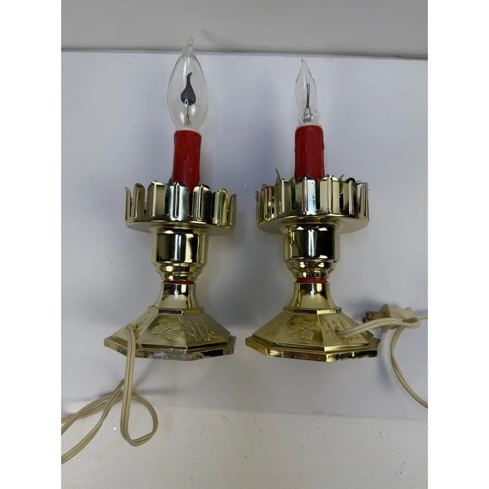Vintage Pair of Christmas Candle Electric Lights W/Original Flame Bulbs